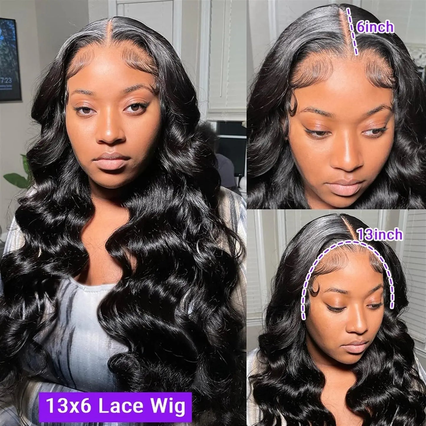 13x6 Hd Transparent Lace Frontal Wigs 100% Brazilian Human Hair Wig Loose Body Wave Black 40 Inch High Density Choice For Women