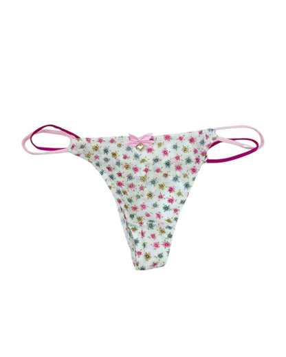 Floral String Thong with Bow and Heart Charm-3