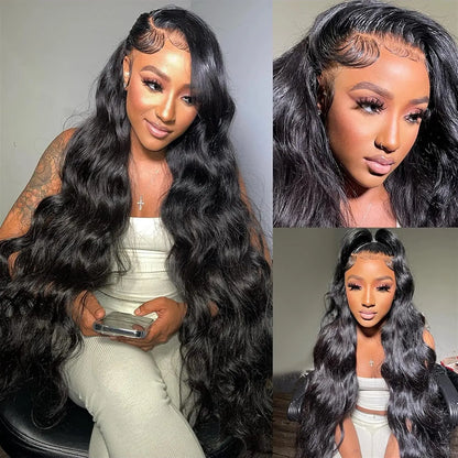 13x6 Hd Transparent Lace Frontal Wigs 100% Brazilian Human Hair Wig Loose Body Wave Black 40 Inch High Density Choice For Women