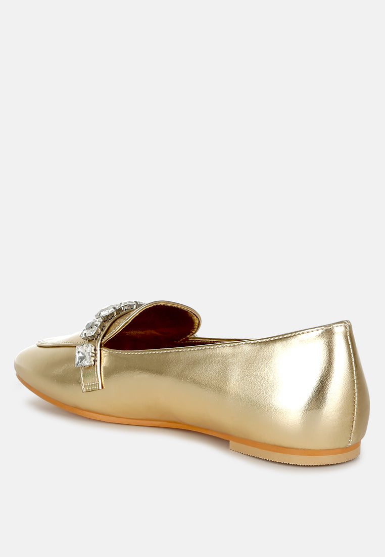 Celosia Metallic Diamante Strap Loafers-2