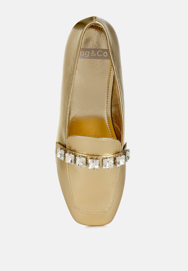 Celosia Metallic Diamante Strap Loafers-3