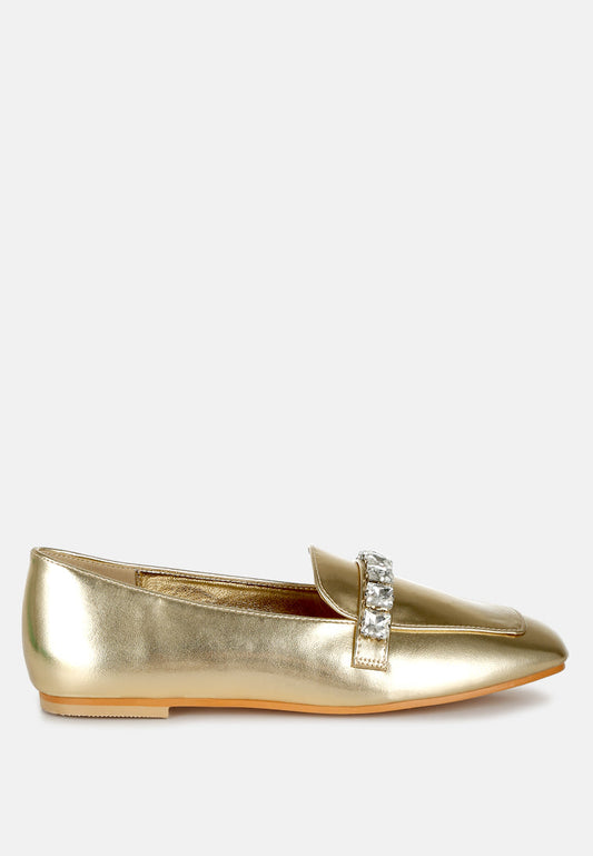 Celosia Metallic Diamante Strap Loafers-0