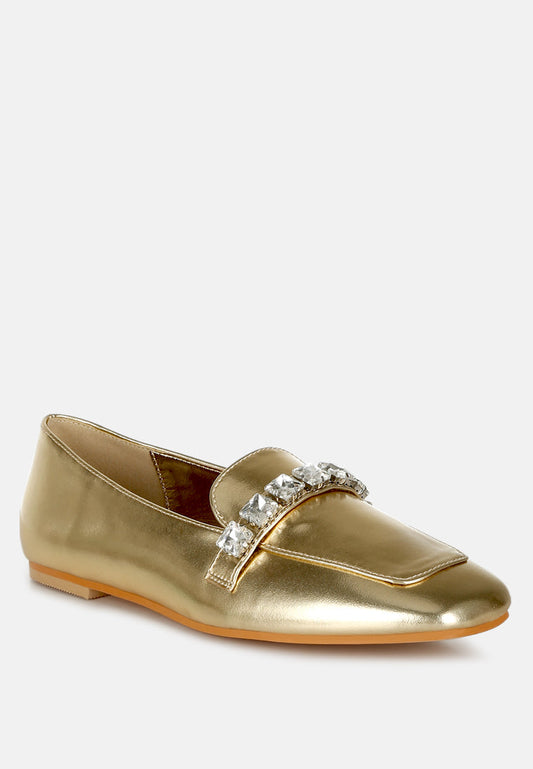Celosia Metallic Diamante Strap Loafers-1