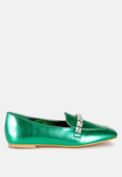 Celosia Metallic Diamante Strap Loafers-6
