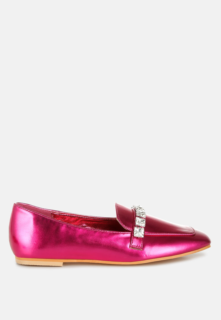 Celosia Metallic Diamante Strap Loafers-5