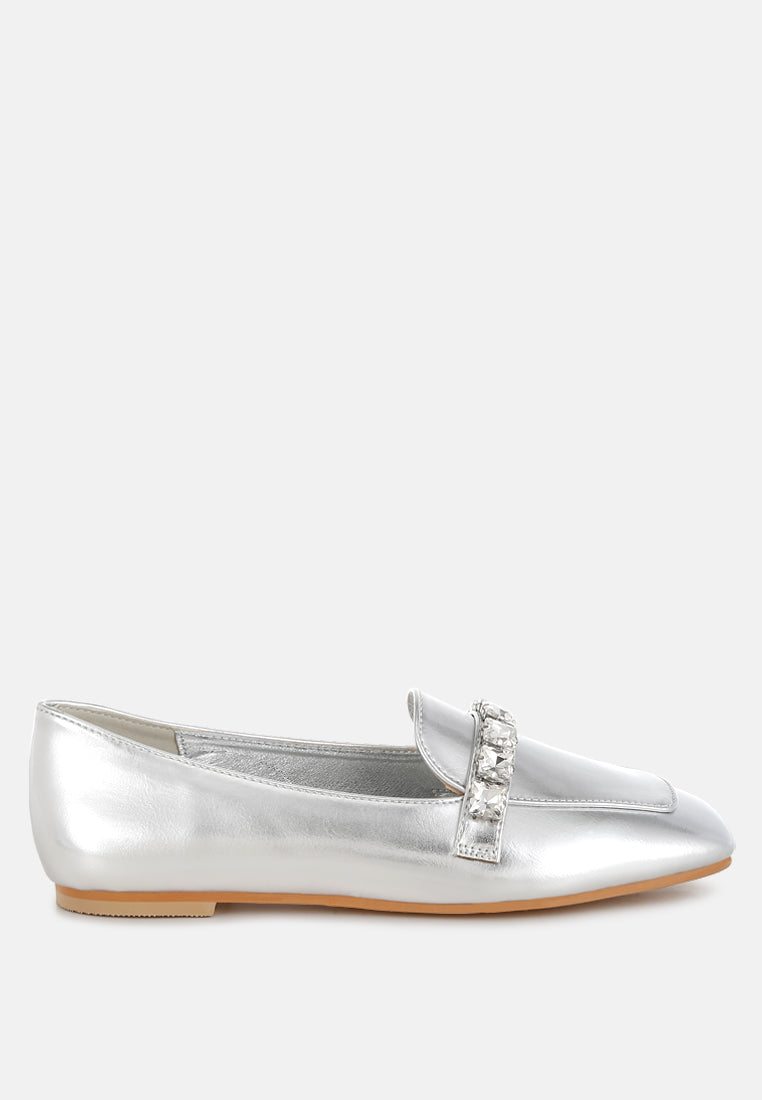 Celosia Metallic Diamante Strap Loafers-7