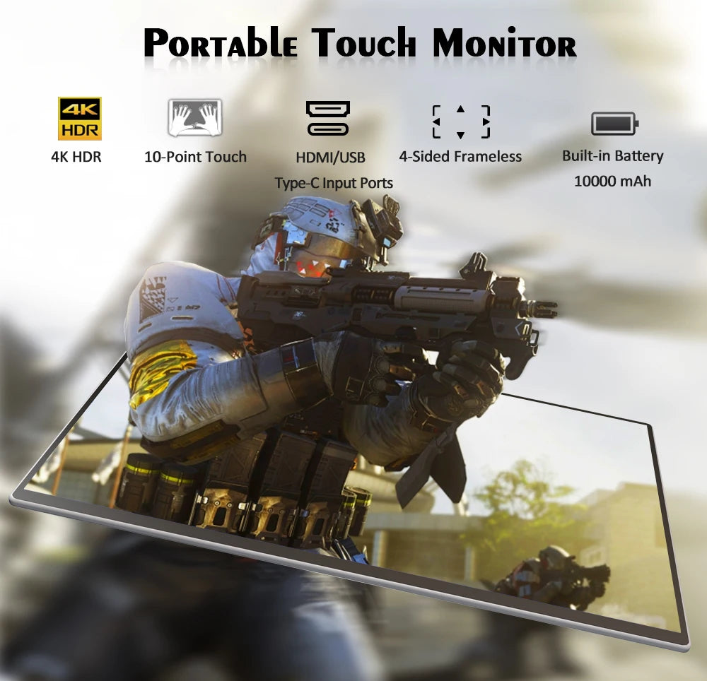 Sibolan 15.6 Inch Portable 4k Monitor Touch Screen Built-in Battery 10000 MAh Portable Monitor for Laptop Support OEM for Ps5
