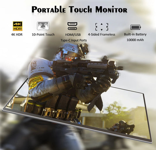 Sibolan 15.6 Inch Portable 4k Monitor Touch Screen Built-in Battery 10000 MAh Portable Monitor for Laptop Support OEM for Ps5