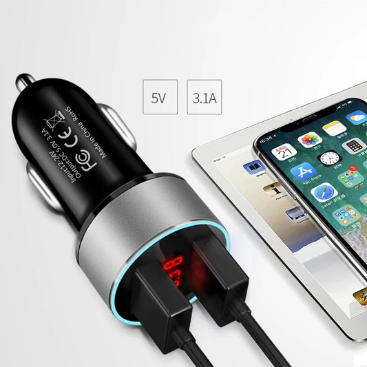 3.1A Dual USB Mobile Phone Car Charger For iPhone 12 11 Pro XS Max 8 7 Plus Xiaomi Mi Poco M3 X3 NFC Fast Charging Phone Adapter