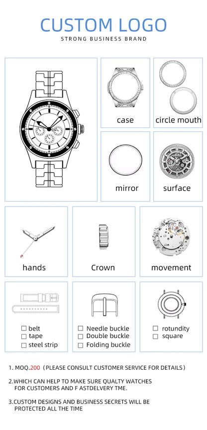 HANBORO Men's 41mm Stainless Steel Diver Mechanical Watch Fully Automatic Sapphire Case Glass Dial Window Business Style 22mm