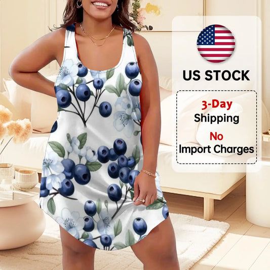 Women's Blueberry Blossom Print women's dress Cute Floral Tee Lightweight Summer Outfit