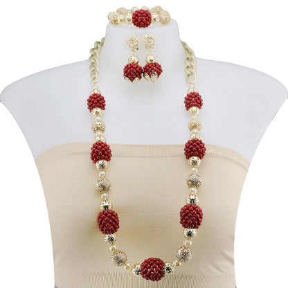 Zhuerrui Latest Crystal Beads Handmade Jewelry Sets Italy Gold Plated Women Bridal Jewelry Set Necklace Bracelet Earrings H40002