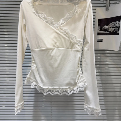 OUDINA Elegant Hooded Chiffon Shirt New Niche Design Cross Strap Waist Sheer Layer Shirts for Women