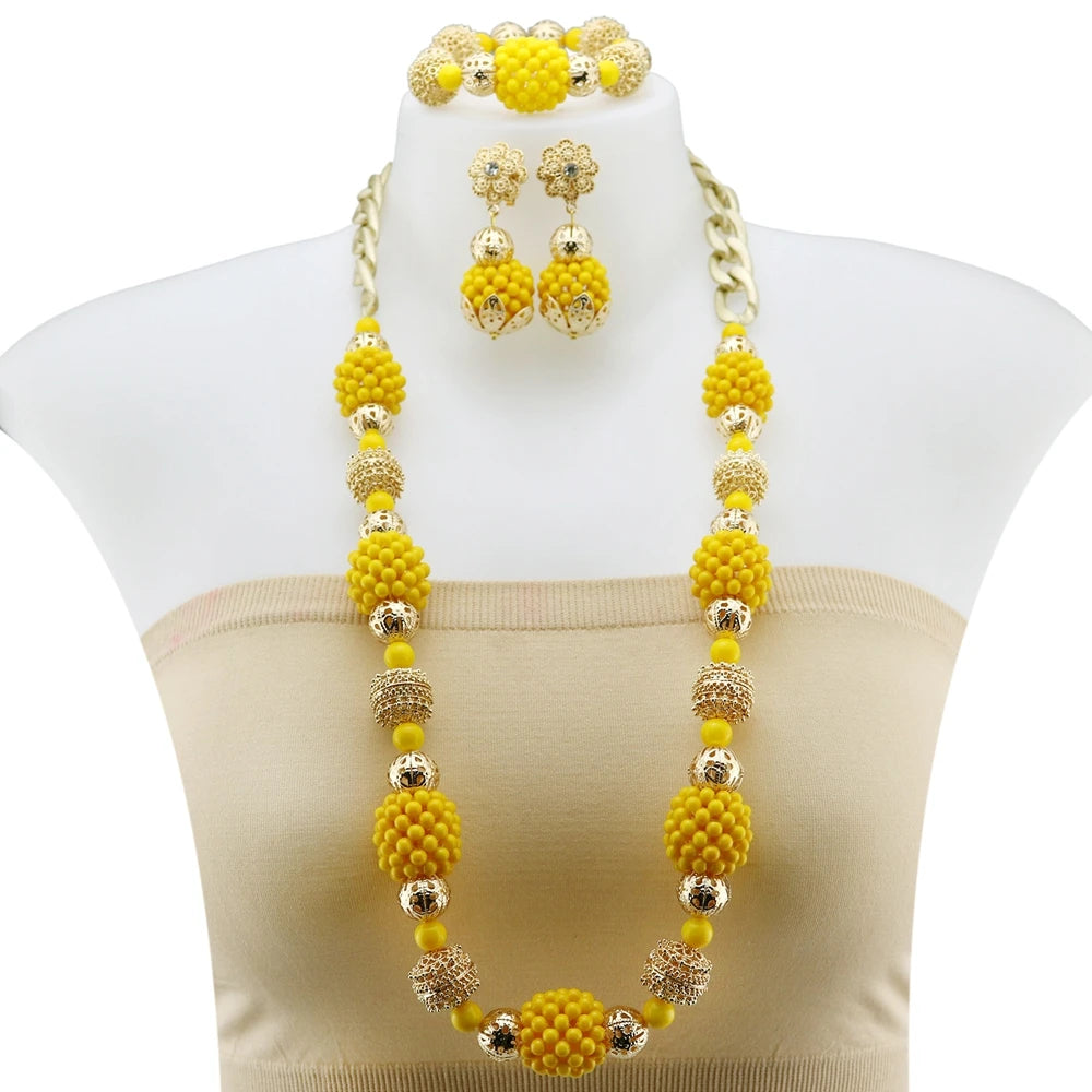 Zhuerrui Latest Crystal Beads Handmade Jewelry Sets Italy Gold Plated Women Bridal Jewelry Set Necklace Bracelet Earrings H40002
