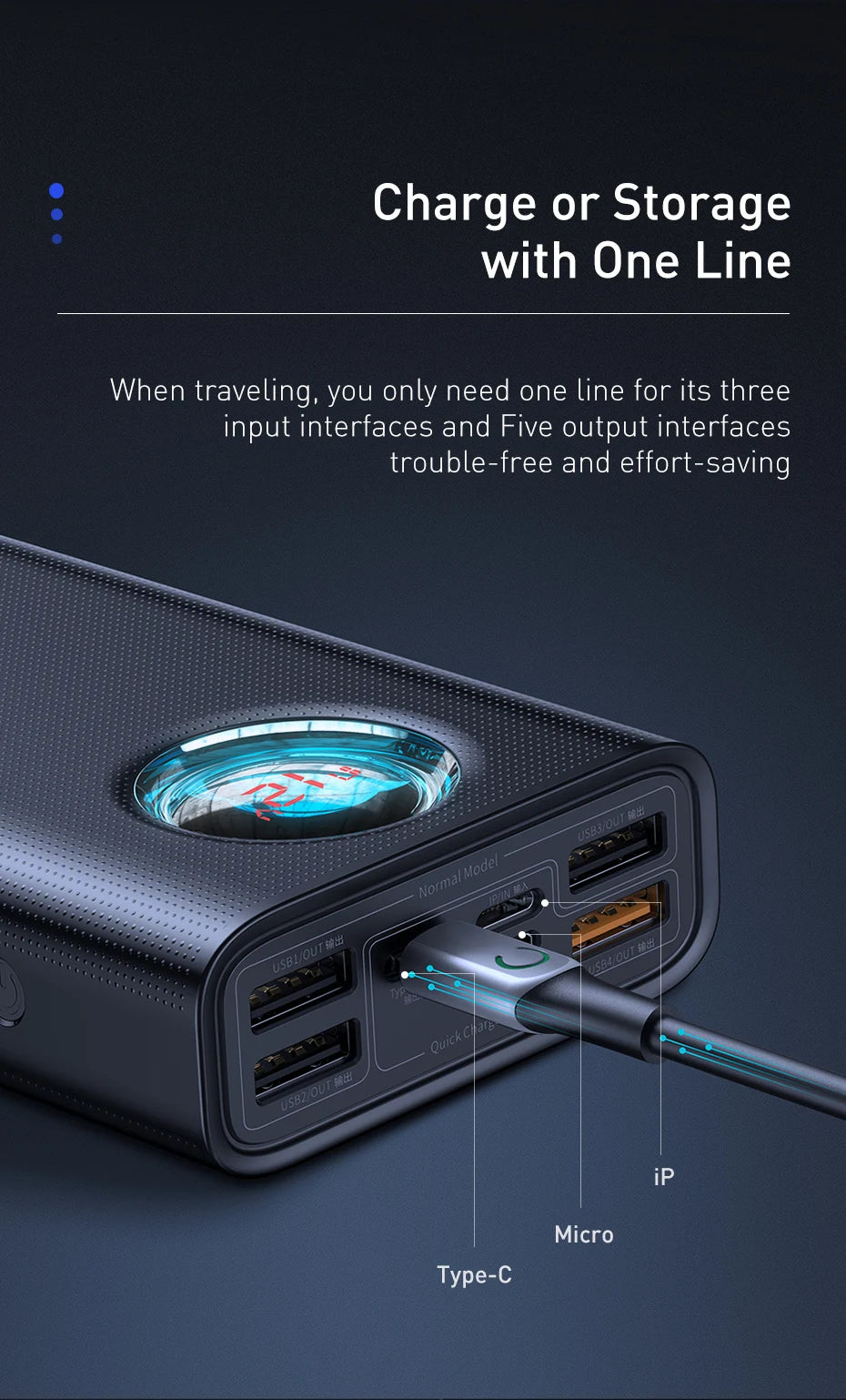 Baseus Power Bank 30000mAh 65W PD3.0 Quick Charging 3.0 FCP SCP Portable External for iPhone 16 15 14 Laptop Tablet Power bank