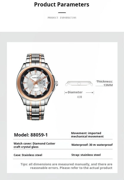 HANBORO Men's 41mm Stainless Steel Diver Mechanical Watch Fully Automatic Sapphire Case Glass Dial Window Business Style 22mm