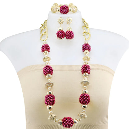 Zhuerrui Latest Crystal Beads Handmade Jewelry Sets Italy Gold Plated Women Bridal Jewelry Set Necklace Bracelet Earrings H40002