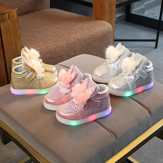 Breathable Luminous Shoes with LED and Glitter for Children-0