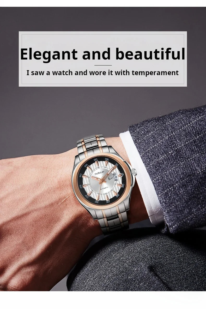 HANBORO Men's 41mm Stainless Steel Diver Mechanical Watch Fully Automatic Sapphire Case Glass Dial Window Business Style 22mm