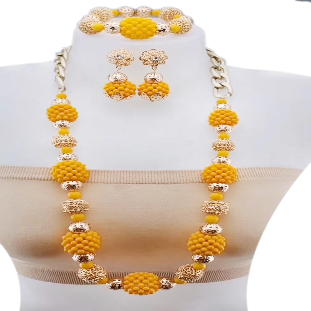 Zhuerrui Latest Crystal Beads Handmade Jewelry Sets Italy Gold Plated Women Bridal Jewelry Set Necklace Bracelet Earrings H40002