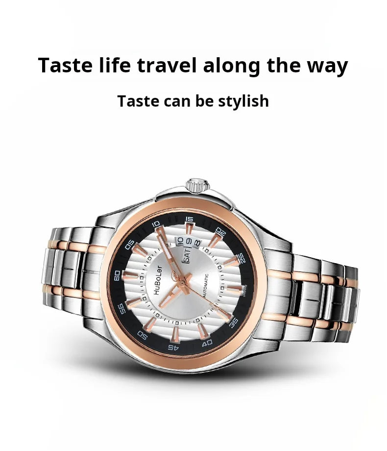 HANBORO Men's 41mm Stainless Steel Diver Mechanical Watch Fully Automatic Sapphire Case Glass Dial Window Business Style 22mm
