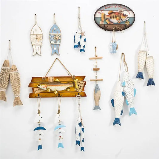 Decor Wall Hanging Mediterranean Wooden Home Decoration Decorations Beach Ornaments Vintage Nautical Bathroom Shells Net Wood