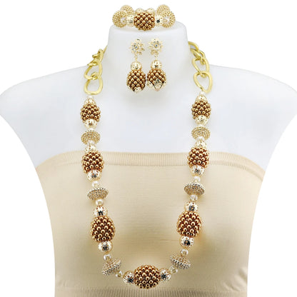 Zhuerrui Latest Crystal Beads Handmade Jewelry Sets Italy Gold Plated Women Bridal Jewelry Set Necklace Bracelet Earrings H40002