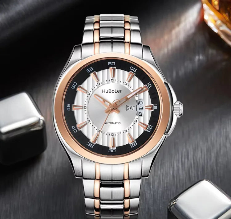 HANBORO Men's 41mm Stainless Steel Diver Mechanical Watch Fully Automatic Sapphire Case Glass Dial Window Business Style 22mm