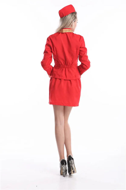 Ecowalson   Adult Virgin Style Air Hostess Cabin Crew Fancy Dress Costume Ladies Womens