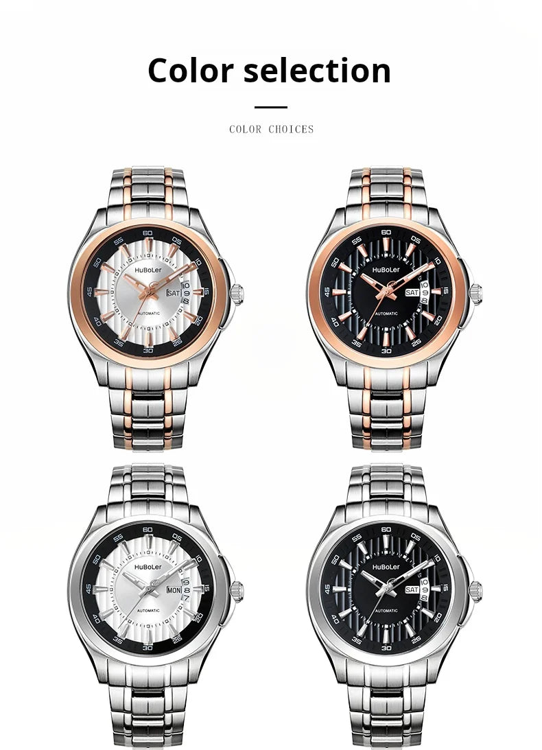 HANBORO Men's 41mm Stainless Steel Diver Mechanical Watch Fully Automatic Sapphire Case Glass Dial Window Business Style 22mm