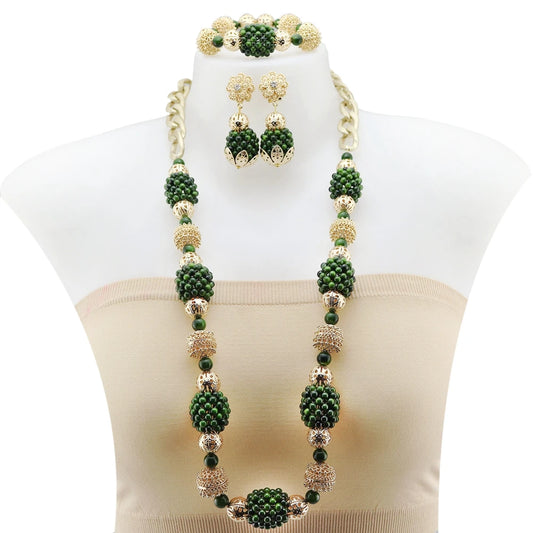 Zhuerrui Latest Crystal Beads Handmade Jewelry Sets Italy Gold Plated Women Bridal Jewelry Set Necklace Bracelet Earrings H40002