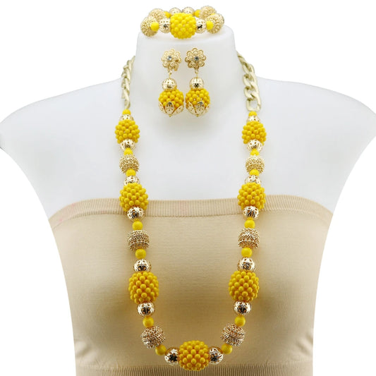 Zhuerrui Latest Crystal Beads Handmade Jewelry Sets Italy Gold Plated Women Bridal Jewelry Set Necklace Bracelet Earrings H40002