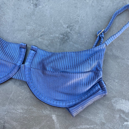 Chambray Blue Ribbed Panneled Bikini Top-3