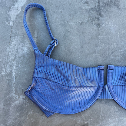Chambray Blue Ribbed Panneled Bikini Top-1