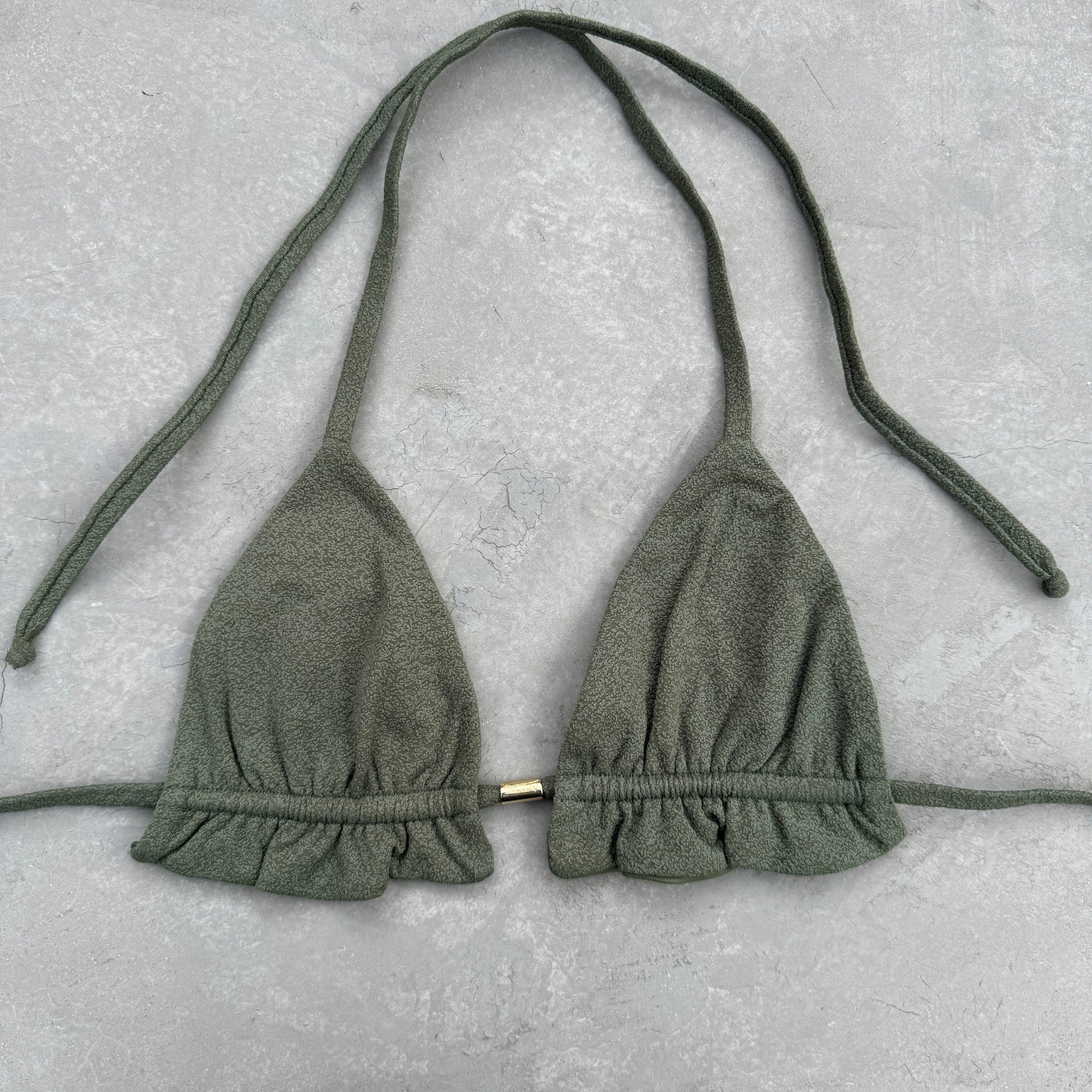 Seashore Textured Fern Green Triangle Frill Bikini Top-0