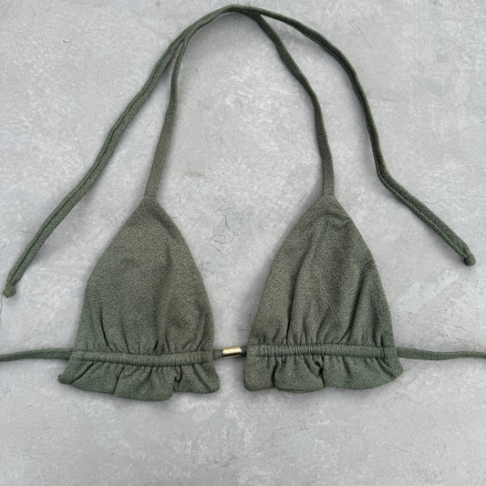 Seashore Textured Fern Green Triangle Frill Bikini Top-0