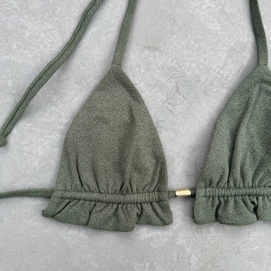 Seashore Textured Fern Green Triangle Frill Bikini Top-1