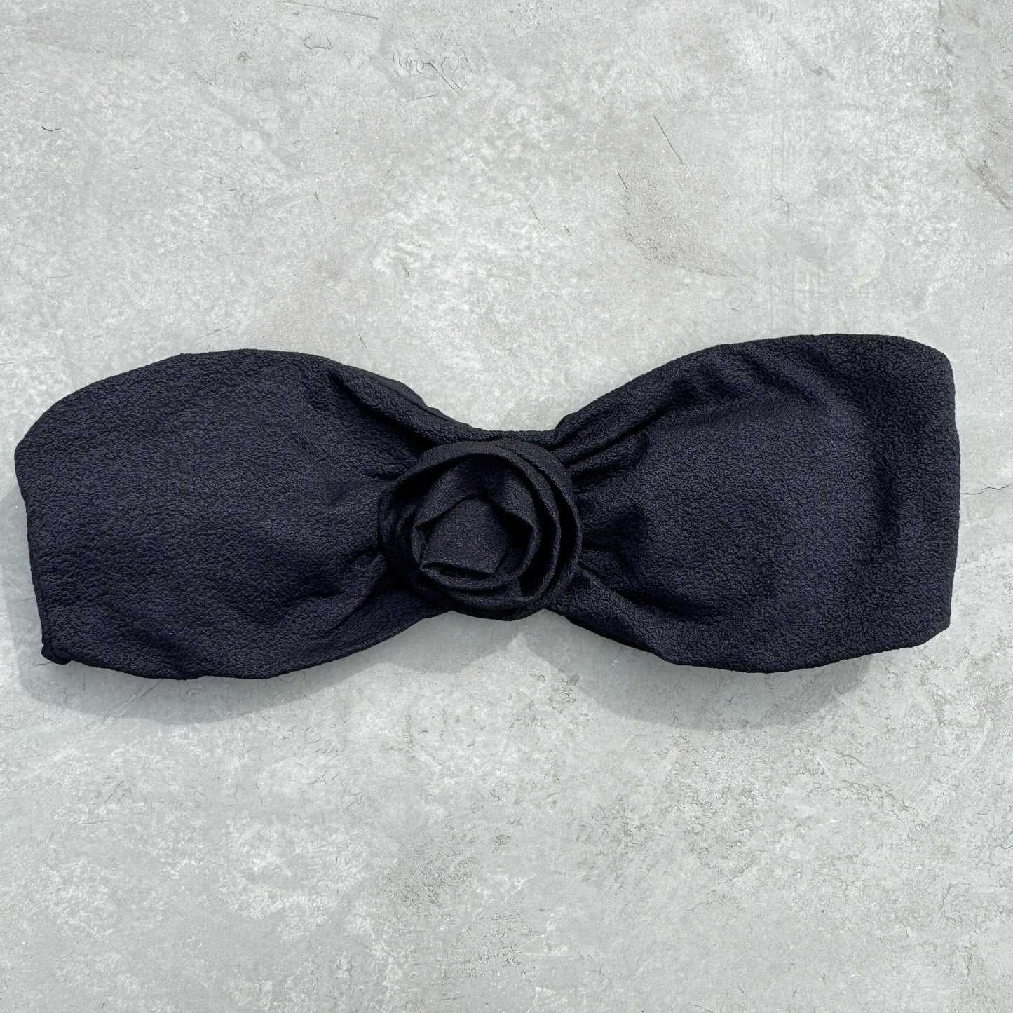 Seashore Textured Black Strapless Flower Bikini Top-0