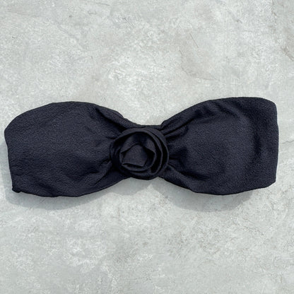 Seashore Textured Black Strapless Flower Bikini Top-0
