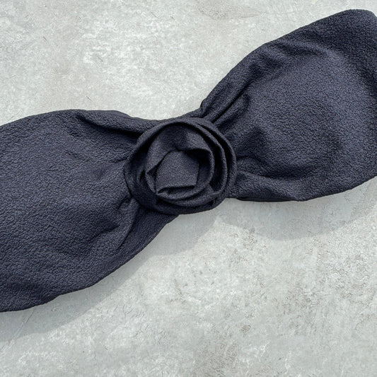 Seashore Textured Black Strapless Flower Bikini Top-1