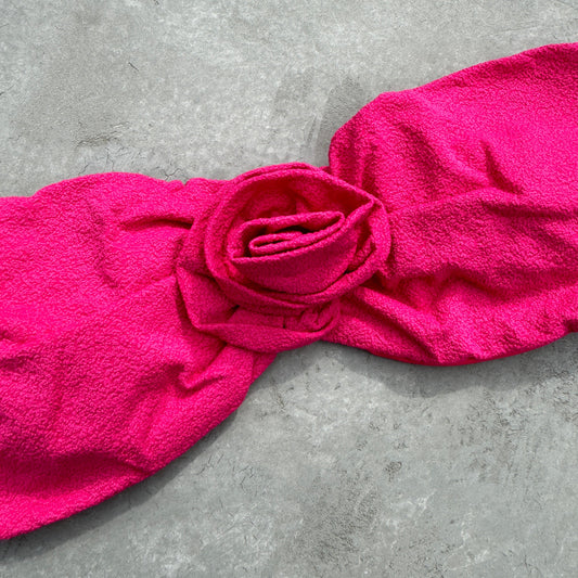 Seashore Textured Pink Riot Strapless Flower Bikini Top-1