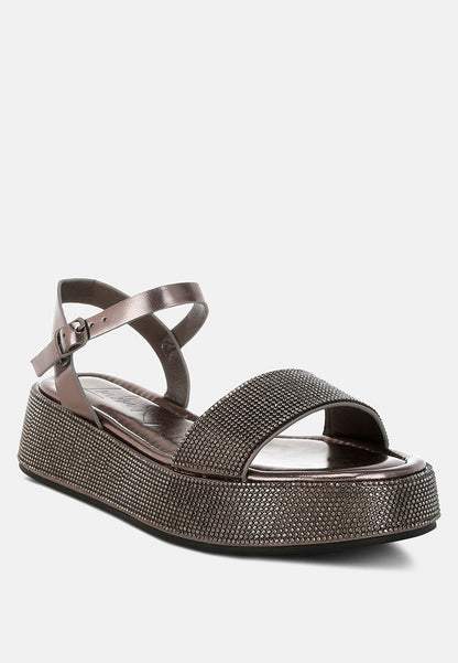 Nensis Rhinestone Embellished Flatform Sandals-1