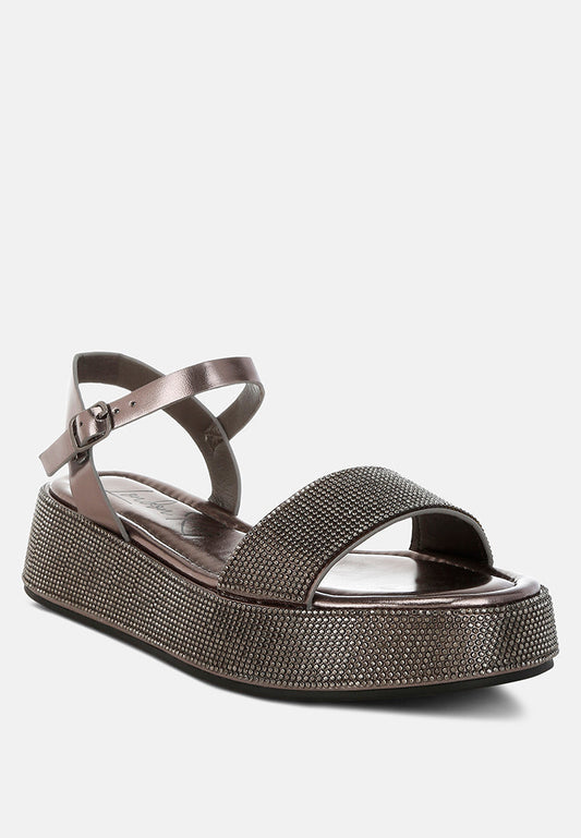 Nensis Rhinestone Embellished Flatform Sandals-1