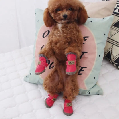 Fashion Warm Pet Snow Boots Soft Waterproof Winter Pet Dog Shoes Non Slip Plush/PU for 4Pcs/Set Winter