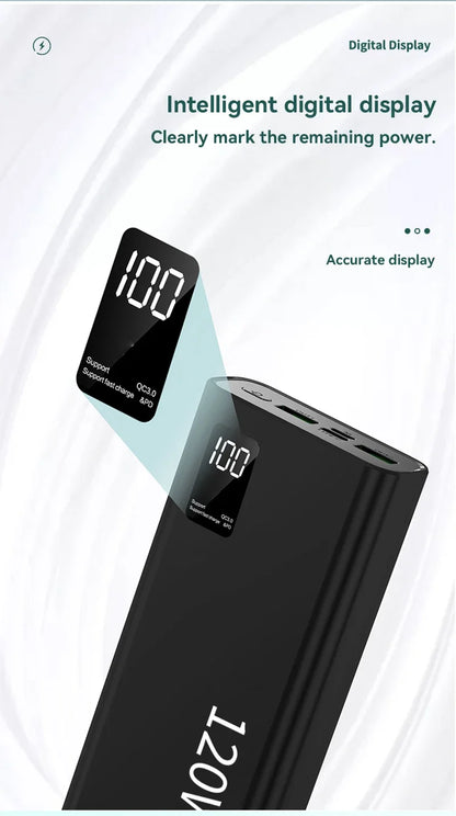 120W Super Fast Charging 50000 mAh Power Bank 100% sufficient capacity for mobile power supply for various mobile phones