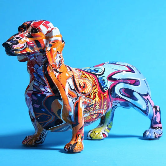 Painted Colorful Dachshund Dog Creative Home Modern Decoration Ornaments Living Room Wine Cabinet Office Decor Desktop Crafts