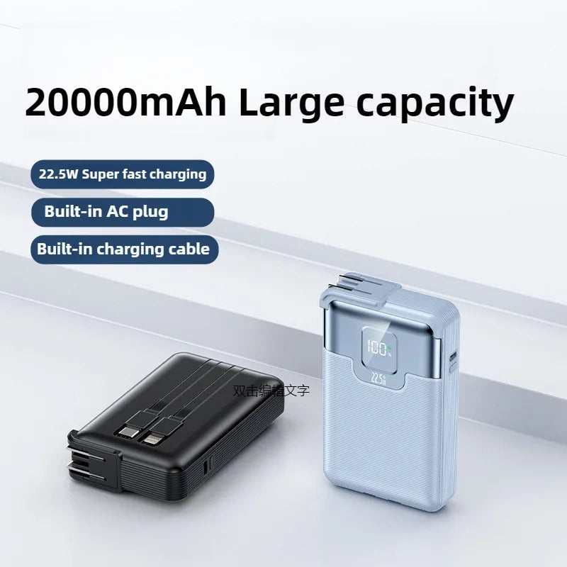 20000mAh Super Fast Charging Power Bank 2-in-1 with AC Plug, Multi-function with Dual-wire Wall Plug Mobile Power Supply