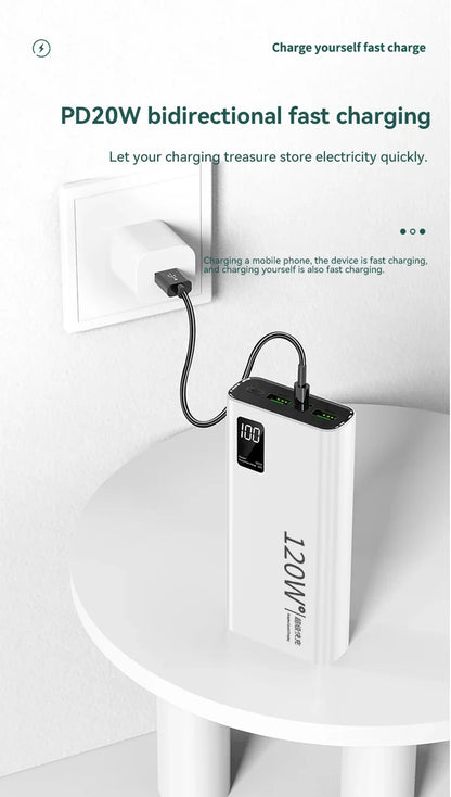 120W Super Fast Charging 50000 mAh Power Bank 100% sufficient capacity for mobile power supply for various mobile phones