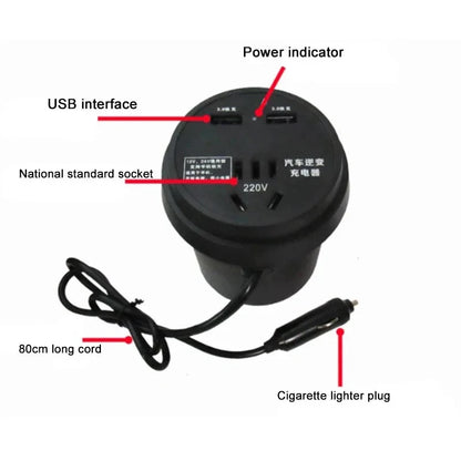 Car Charger Truck Trolley 12V/24V To 220V Multi-Function Inverter Converter Mobile Phone Socket Cup-Type Stable Fast Charging