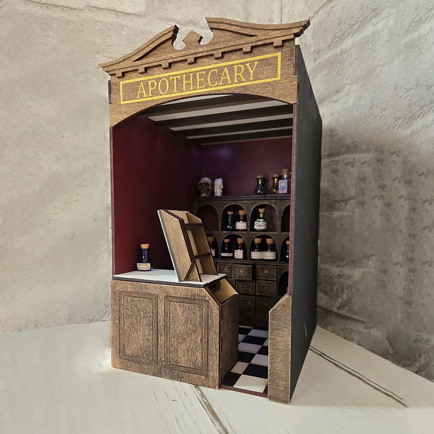 Home decoration DIY assembly bar & cafe, library, pharmacy house model wooden crafts and ornaments micro landscaping set gift